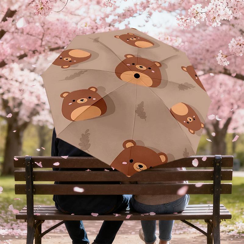 1PC Bear Pattern Umbrella-8-Rib Reinforced Portable Folding Travel Suitable for All Seasons Outdoor Daily Use Is an Ideal Choice -F309