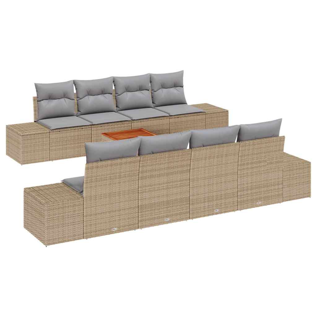 9 Piece Beige Garden Sofa Set with Cushions