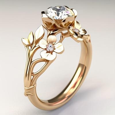 Luxurious Elegant Floral Ring for Women Gold Color Flower Design with Accents Perfect Gift for Birthdays Anniversaries Holidays
