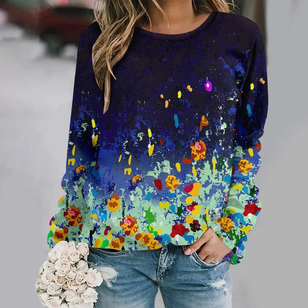 Round neck long sleeved printed elegant casual streetwear