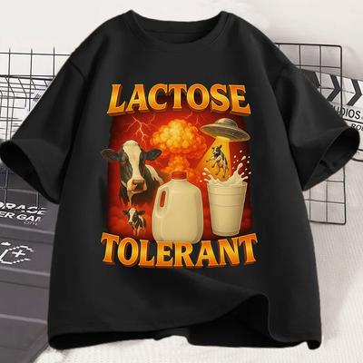 Lactose Tolerant Graphic T-Shirt Men Women Retro Milk Fashion Short Sleeve T-shirts  Cotton Casual Cozy Summer T Shirts Tops