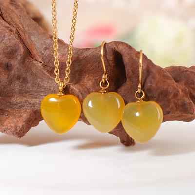 Jewelry Set Heart Shaped Natural Stone Necklace Love Earrings Women's Summer High-end Sense No Fading Titanium Steel
