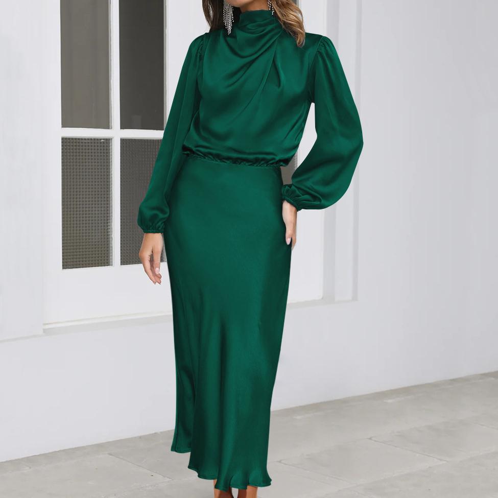 

Новое атласное свободное платье с длинными рукавами, элегантное женское вечернее платье темперамента. XL