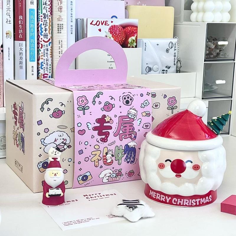 Christmas Gift for Girls Santa Claus Ceramic Mug Creative Cute Mug with Lid Souvenir Gift Box