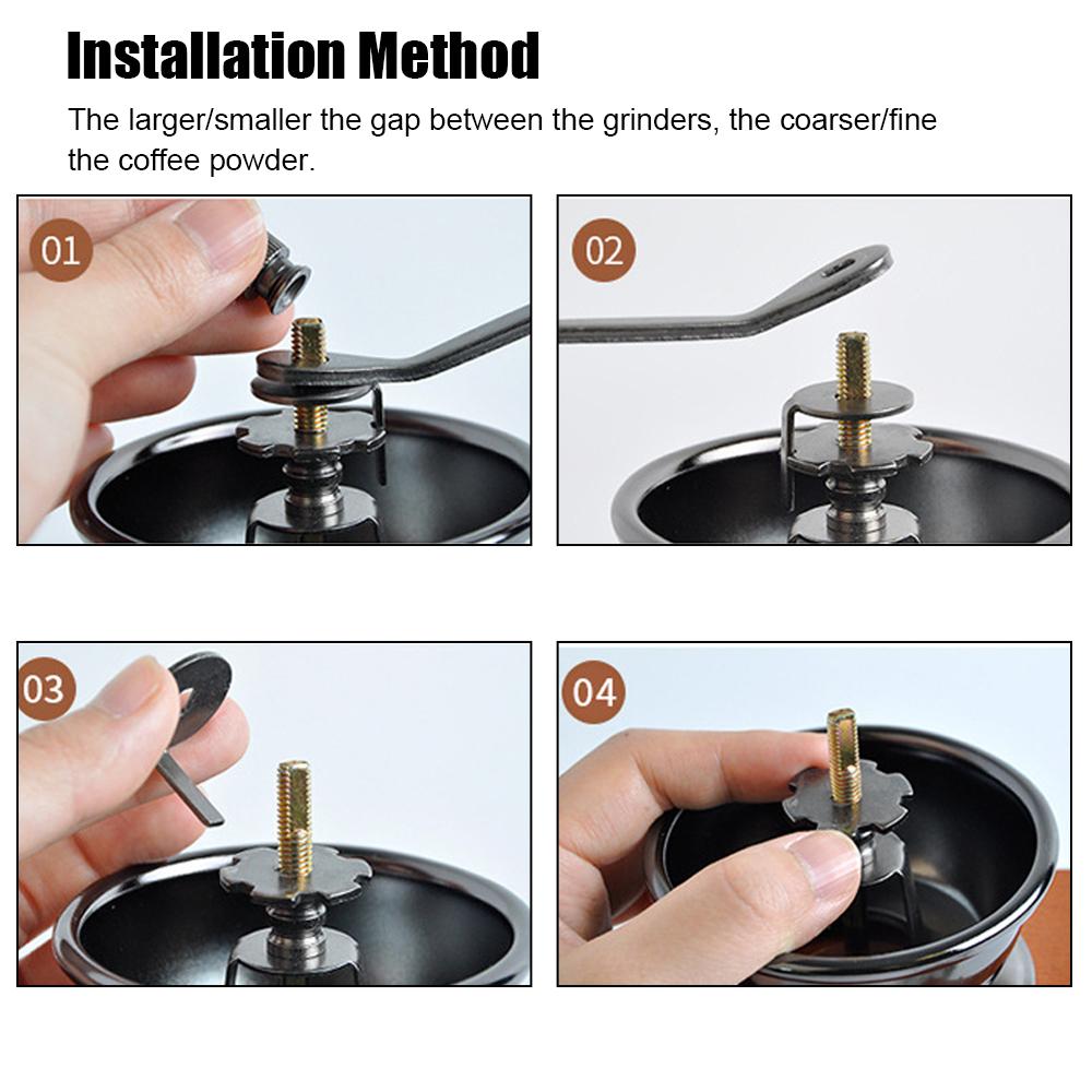 Trä manuell kaffekvarn i retrostil handtag i rostfritt stål kafferedskap med keramisk kvarnsten kryddkvarn med burr