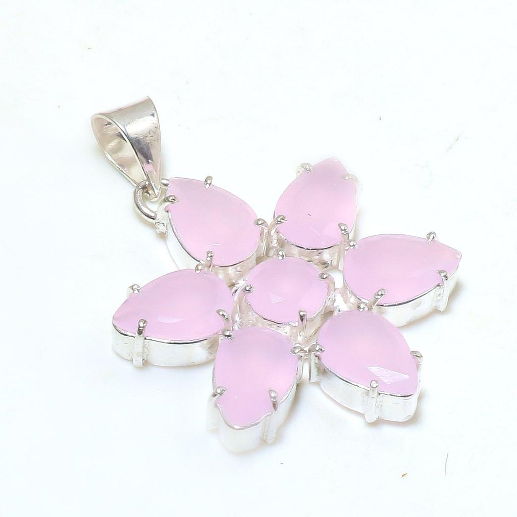 925 Sterling Silver Pink Rose Quartz Gemstone Handmade Pendant Jewelry Star Pendant Jewelry Star Pendant Jewelry For Girls Womens