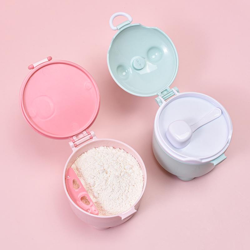 Portable Baby Milk Powder Travel Storage Box with Moisture-Proof Sealed Compartments for Complementary Food and Rice Powder.