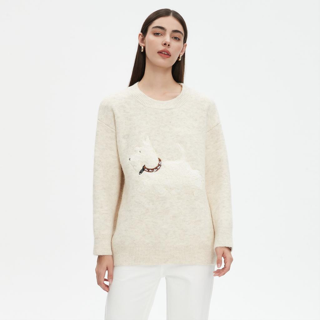 DIMANAF 2025 Women Autumn Little dog Embroidery Sweater Design Basic New Fashion Tops Tees Casual Loose Tees