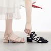 Fashion Sandals for Women Office Work Ladies Shoes Block Heel Footwear Thick Black Summer 2024 with Medium Heels Open Toe Chunky Casual