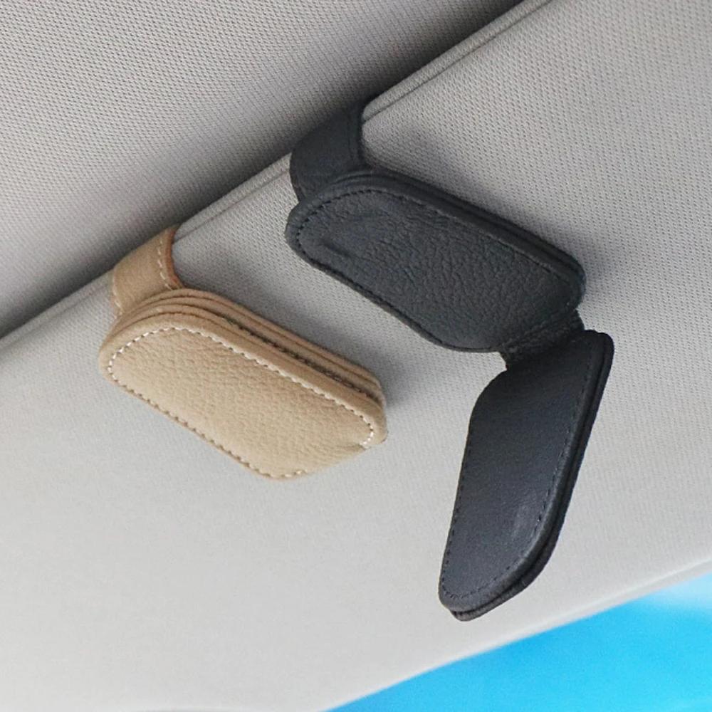 Universal Car Sunglasses Glasses Box Holder Magnetic Leather Clip Card Ticket Holder Car Auto Sun Visor Decoration Accessories