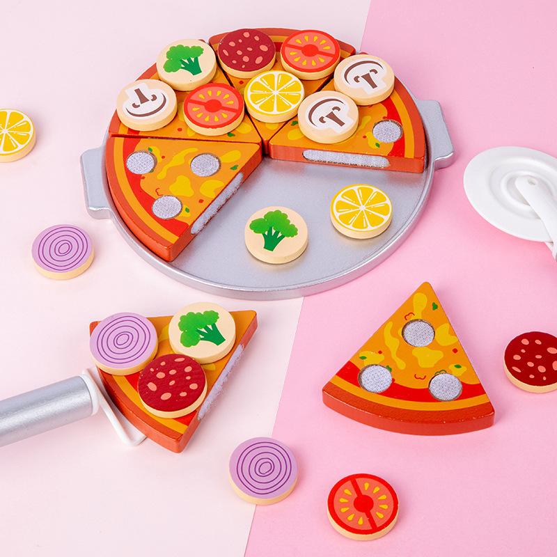 Kids Simulation Food Kitchen Toys Wooden Pizza Cutting Pretend Play House Oven Bbq Rack Set Children Educational Cooking Toys