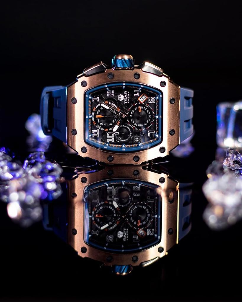 TSAR BOMBA Men's Skeleton Mechanical Automatic Watch Ceramic Japanese Movement Tonneau Silicone Strap 50M Water Resistant Luminous Luxury Business