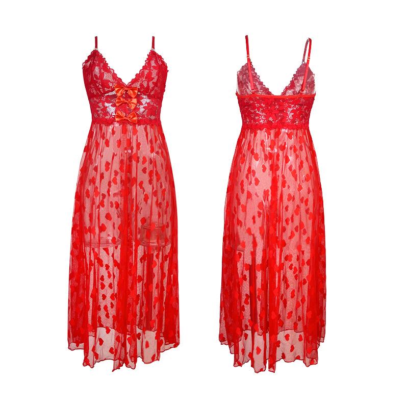 Sexy Spitzen-Schleifen-Camisole-Pyjama Durchsichtiges Netz Leichtes Nachthemd für Damen 772 Verspielte Feminine Nachtwäsche mit Zarten Spitzendetails