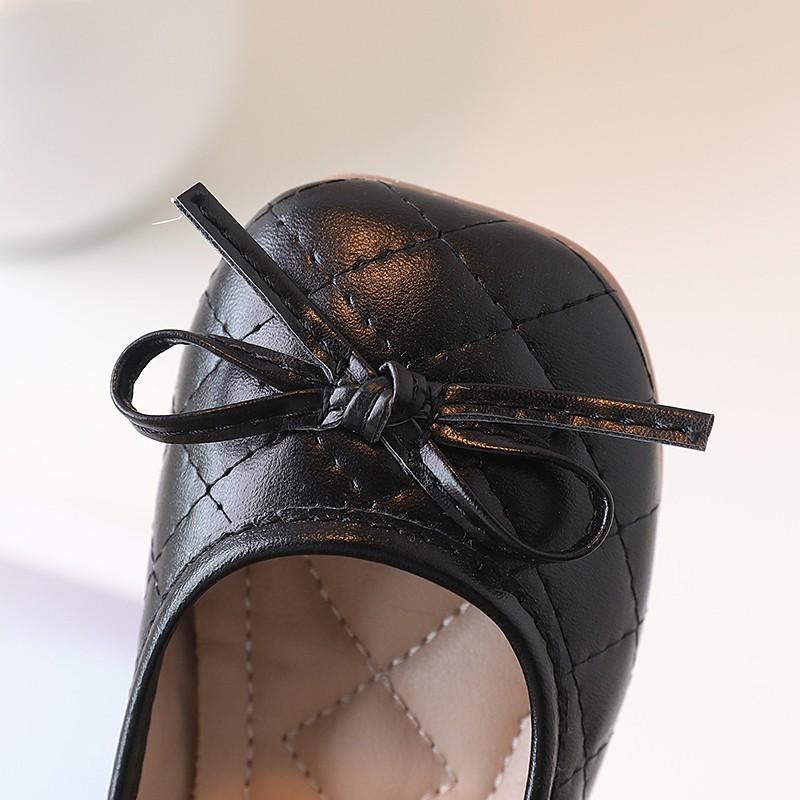 2024 Spring and Autumn New Korean Style Sweet Girls Black Leather Shoes Children's Fashion Square-toe Soft Simple Flats Casual