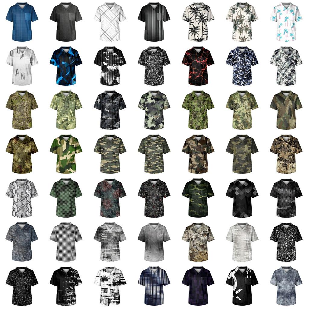 Pánská pracovní halenka s krátkým rukávem a výstřihem do V na hrudi