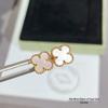 High-Version 18K Rose Gold Earrings: Four-Leaf Clover with White Mother-of-Pearl & Red Agate - Fashionable, Luxurious, INS Style.
