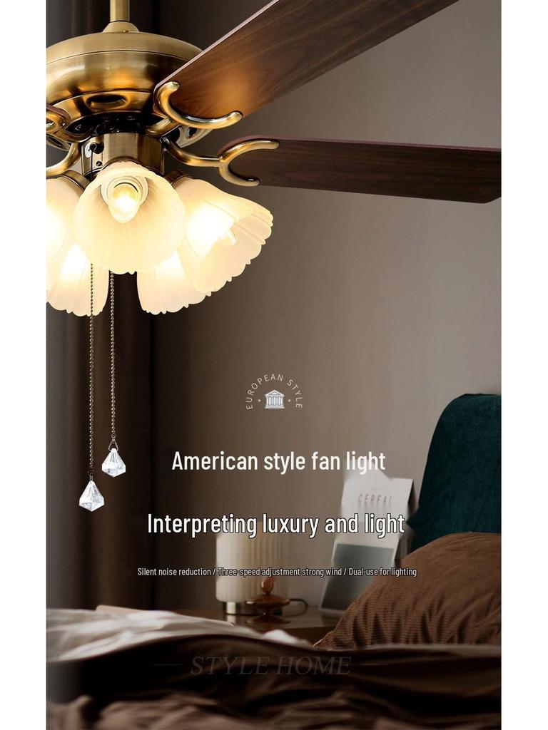 Retro American Chandelier Fan with LED Light for Living Room or Bedroom