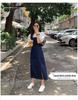 Women's Loose-Fit Denim Overall Skirt - Casual French Street Style Suspender Dress with Side Slit.