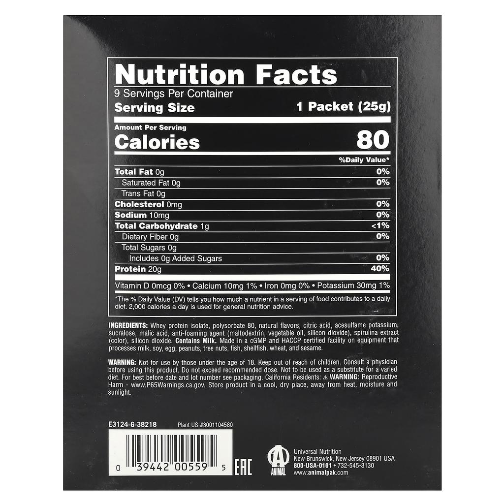 Clear Whey Isolate, Blueberry Acai, Individually Wrapped 9 Packets, 25G (0.05Lb) Each