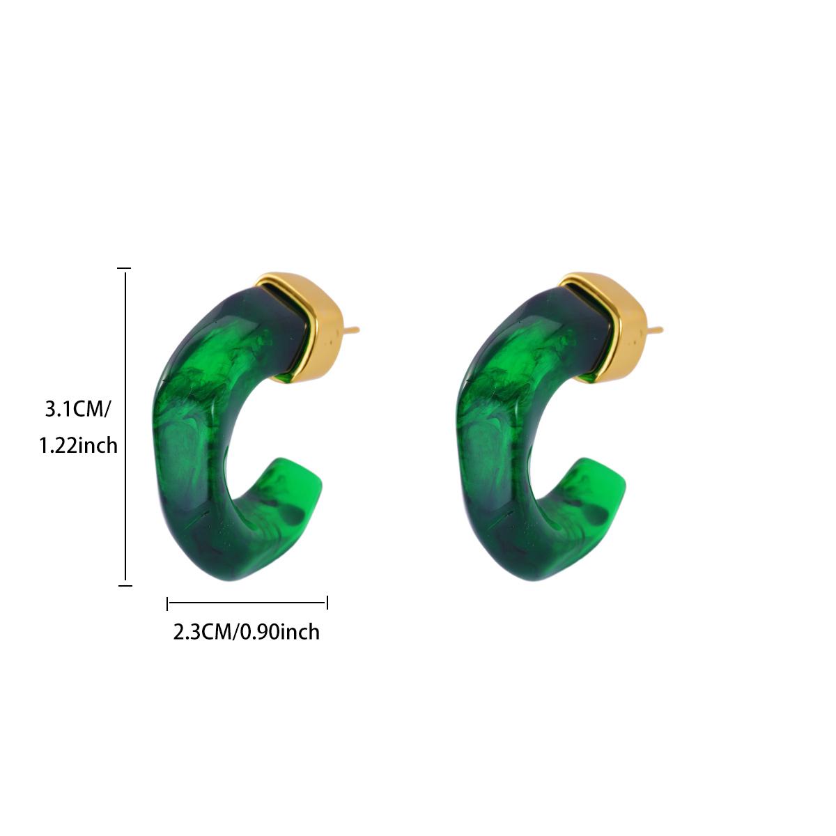 

Boho Large Green C-shaped Geometric Stainless Steel Earring Women Mama Gold Color Anti Rust Stud Earring Wedding Unusual Jewelry