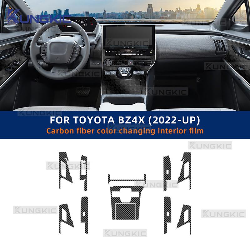 PET-Kohlefaserfolie für Toyota BZ4X Auto-Innenraum Mittelkonsole Kratzfest Widerstandsfähig Aufkleber Zubehör Refit