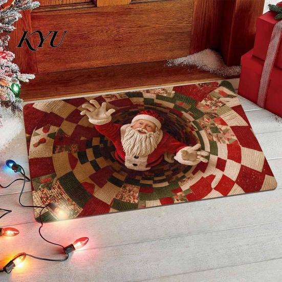 Winter Snowman Welcome Rug 3D Christmas Entrance Rug, Santa Claus Floor Mat, Non-slip Non Slip Washable Door Mat Festive for Front Bathroom