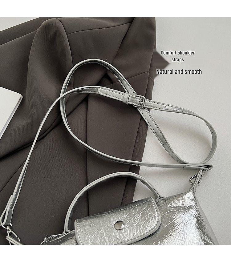 Women's 2024 Silver Textured Dumpling Shoulder Bag - Versatile Summer Crossbody Handbag