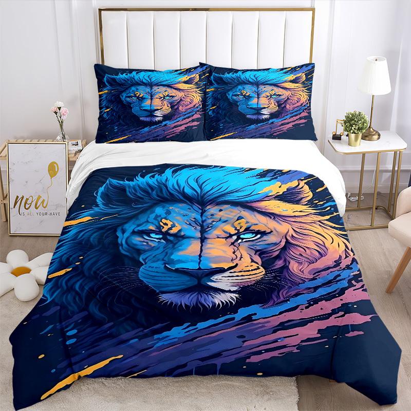 3pcs Bedding Set Lion Includes 1 Comforter + 2 Pillowcases, Without Pillow Inserts, Soft Comfortable,Bedding Set,a0909022