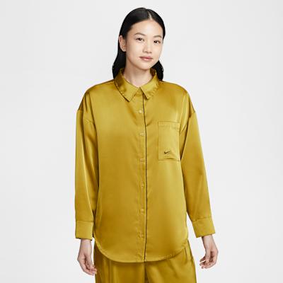 Nike Sportswear Shirts Women s Peat Moss Yellow/Black Lapel Moderate S