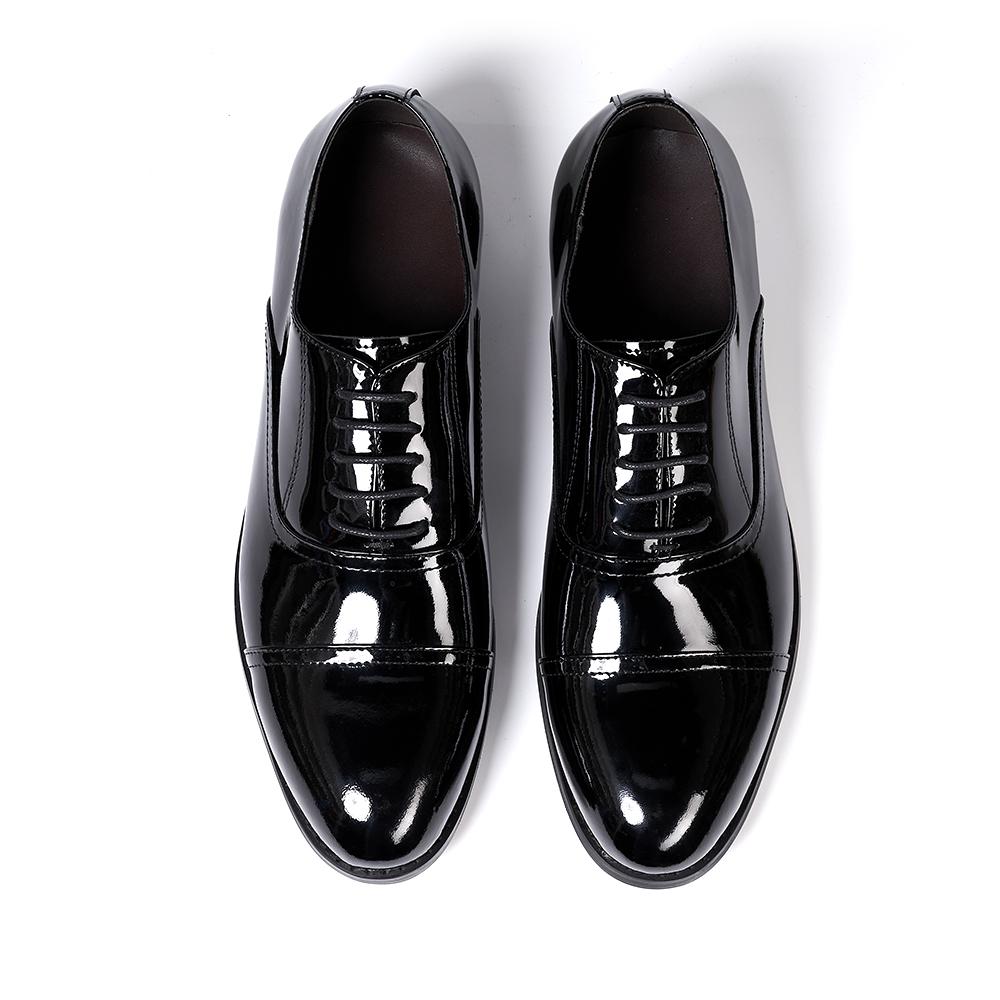 Fashion Luxury Mens Oxfords Genuine Patent Leather Solid Cap Toe Wedding Party Dress Shoes for Men Lace-Up Career Office Formal Footwear