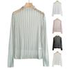 Women Sunscreen Tops Half High Collar Long Sleeve Perspective Mesh Tops Lace Lines Texture Blouse Daily Wear
