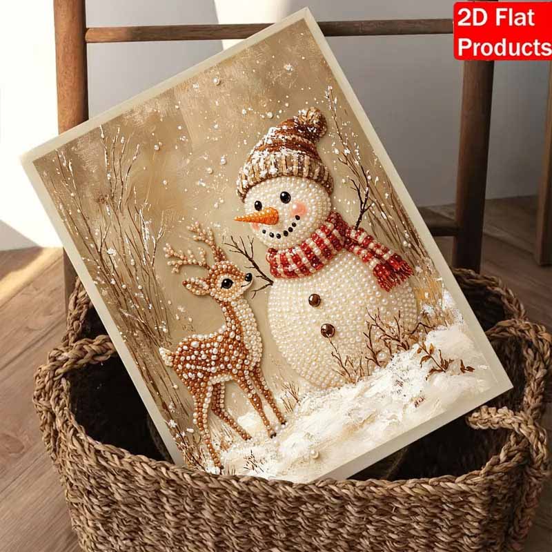 Frameless Pearl Painting Kit Winter Snowman Deer Aesthetic Wall Art DIY Sparkling Bead Canvas Room Decor Creative Craft Ideas