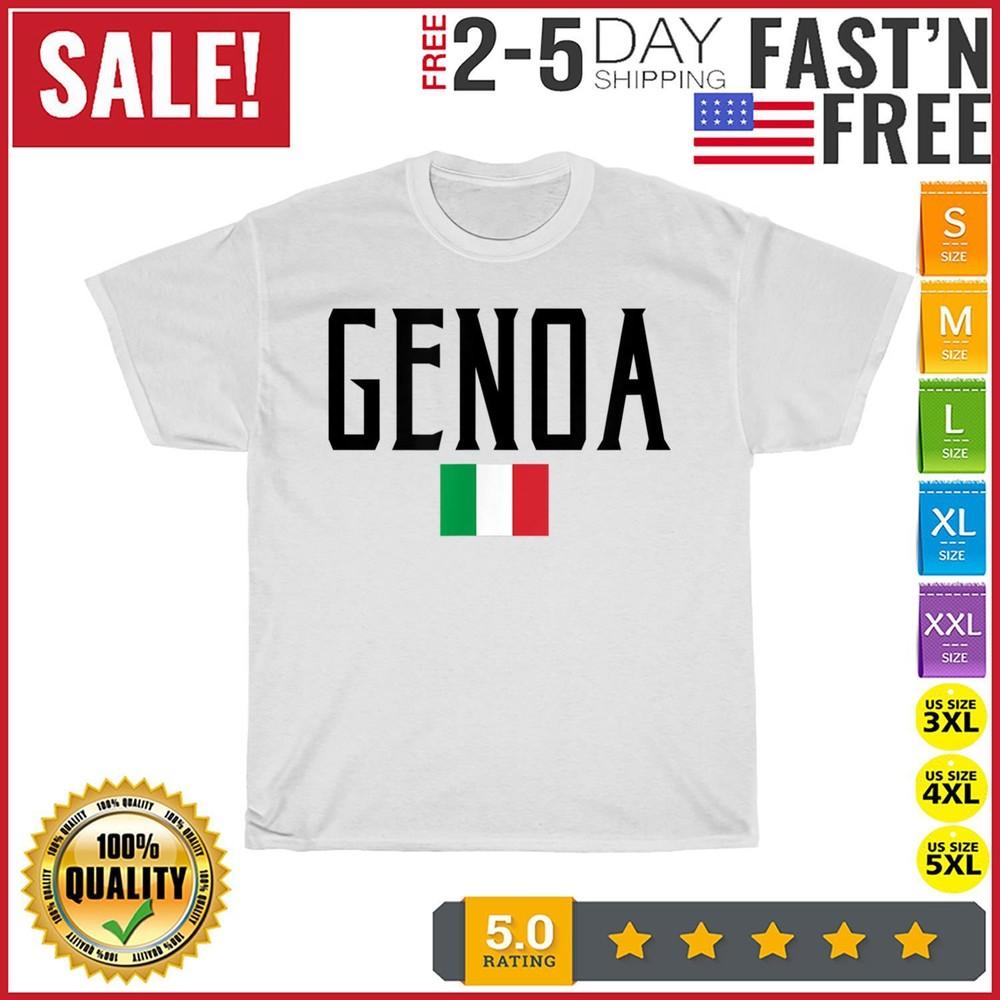 Genoa Italy Flag Vintage Black Text Vintage T Shirt Men Women Fashion NEW 2023