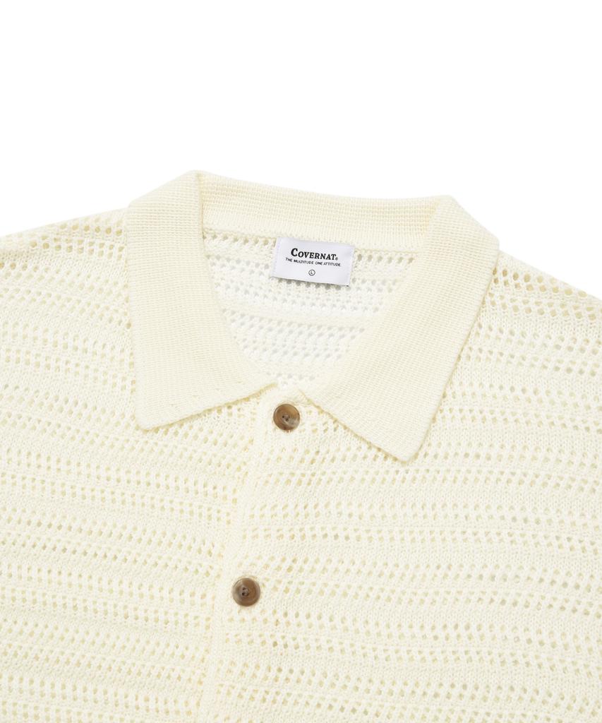 COVERNAT Crochet Half Knit Shirt Ivory