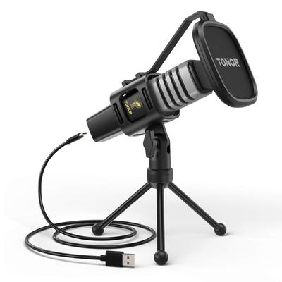 Micrófono de condensador direccional circular USB TONOR para computadora con trípode, filtro antipop y amortiguador, compatible con micrófono TC30
