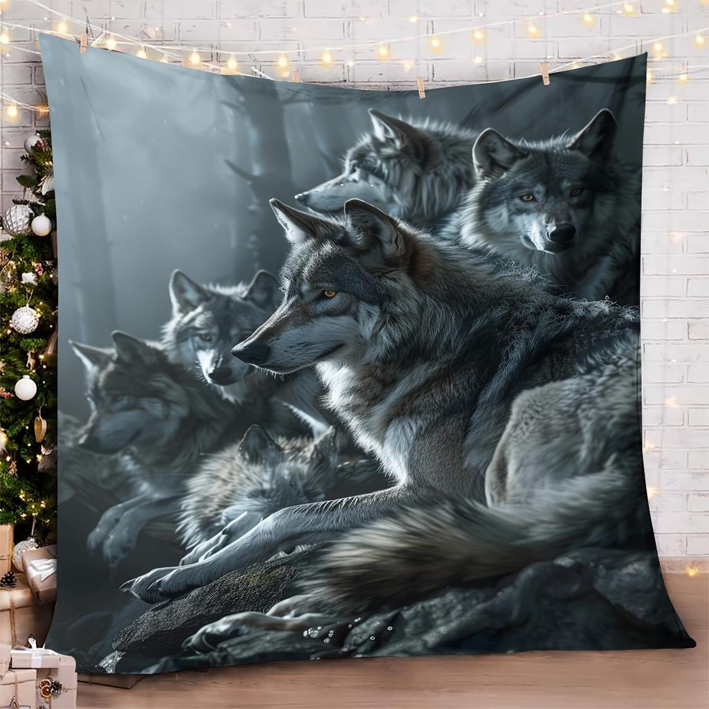 Wolf Pack Digital Printing Throw Blanket - Cool Wildlife Pattern Soft Lightweight Accent for Friends Gift Sofa Bed Travel Office