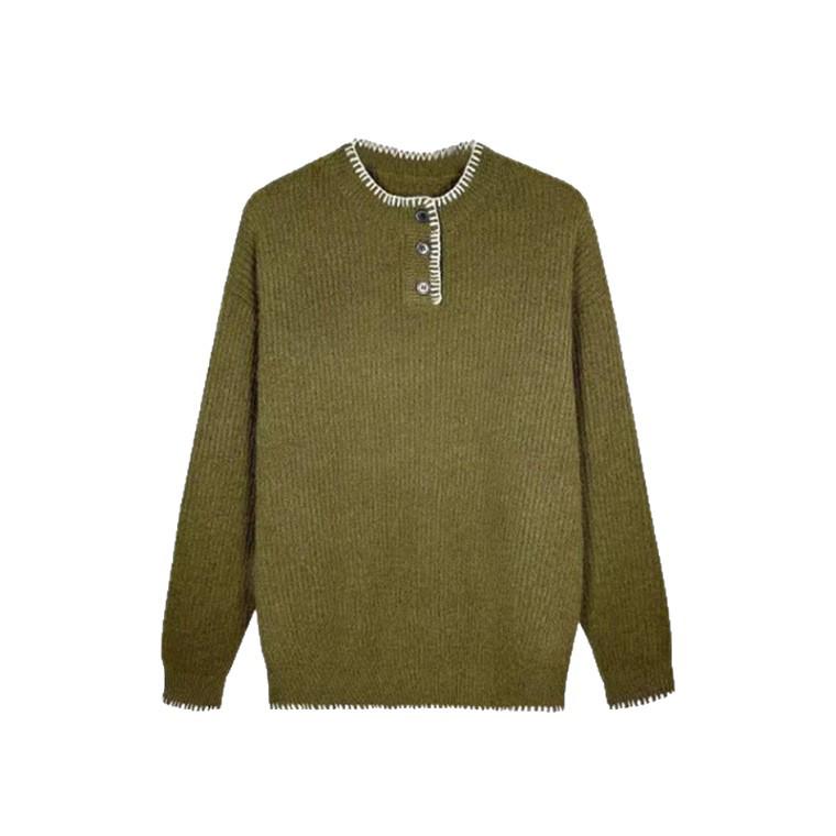 Men's Cleanfit Henley Collar Knit Sweater - Autumn/Winter High-End, Casual Base Layer