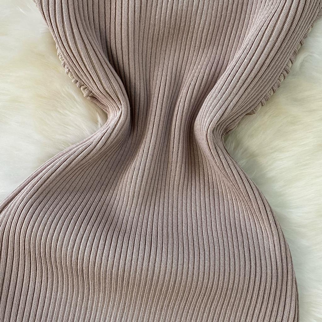 Summer Women Elegant Sleeveless Hollow Out Office Work Midi Knitted Sweater Pullover Sheath Dresses For Ladies