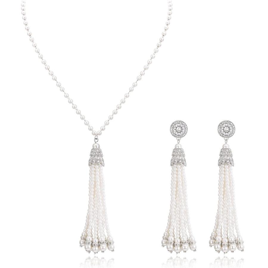 2024 Women's Fashion: Tassel Pearl Necklace & Long Earrings Set