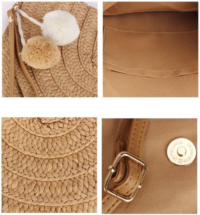 Straw Shoulder Bag Handmade Woven Straw Purse Portable Rattan Bag Straw Clutches for Women Travels