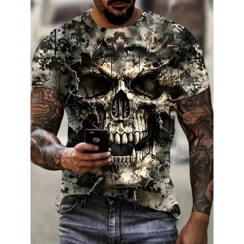 Trendy 3D Skull Printed T Shirt Man Luxury T-Shirt Summer Short Sleeve Clothing Punk Men's T-Shirts Round Neck Tops Men Clothes