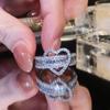 Korea Shiny Zircon Heart Open Rings for Women Fashion Geometry Crystal Finger Ring Anillos for Engagement Wedding Party Jewelry