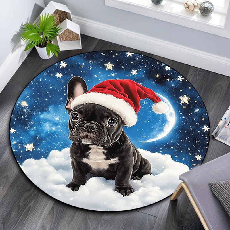 French Bulldog Round Area Rug,Carpet Rug for Living Room Bedroom Sofa Playroom Decor,Non-slip Floor Mat