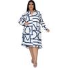 Plus Size Women's Printed Pleated Waist Dress - European and American Style