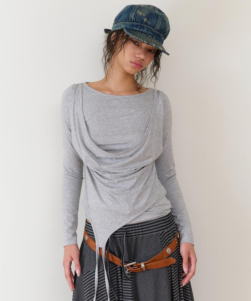 THEVINYLHOUSE Draped Layered Ls Tee(W) Gray