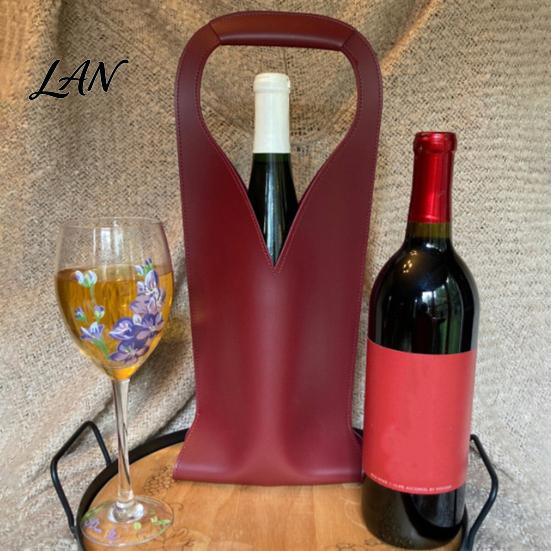 Wine Tote Bag Faux Leather Bag, Portable Carrier Pouch, Waterproof Bottle Pouch Single Holder Protector Sleeve for Champagne Beer