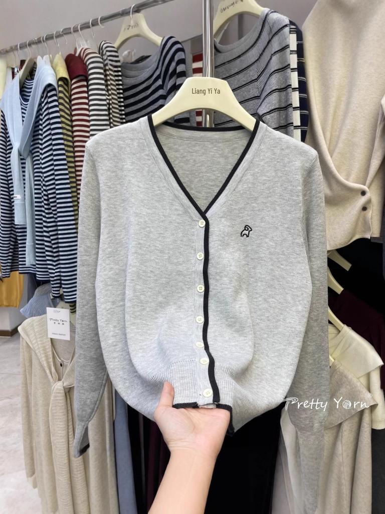 Niedriger Strickcardigan mit langen Ärmeln im koreanischen Stil für Damen, bestickt mit Schafen