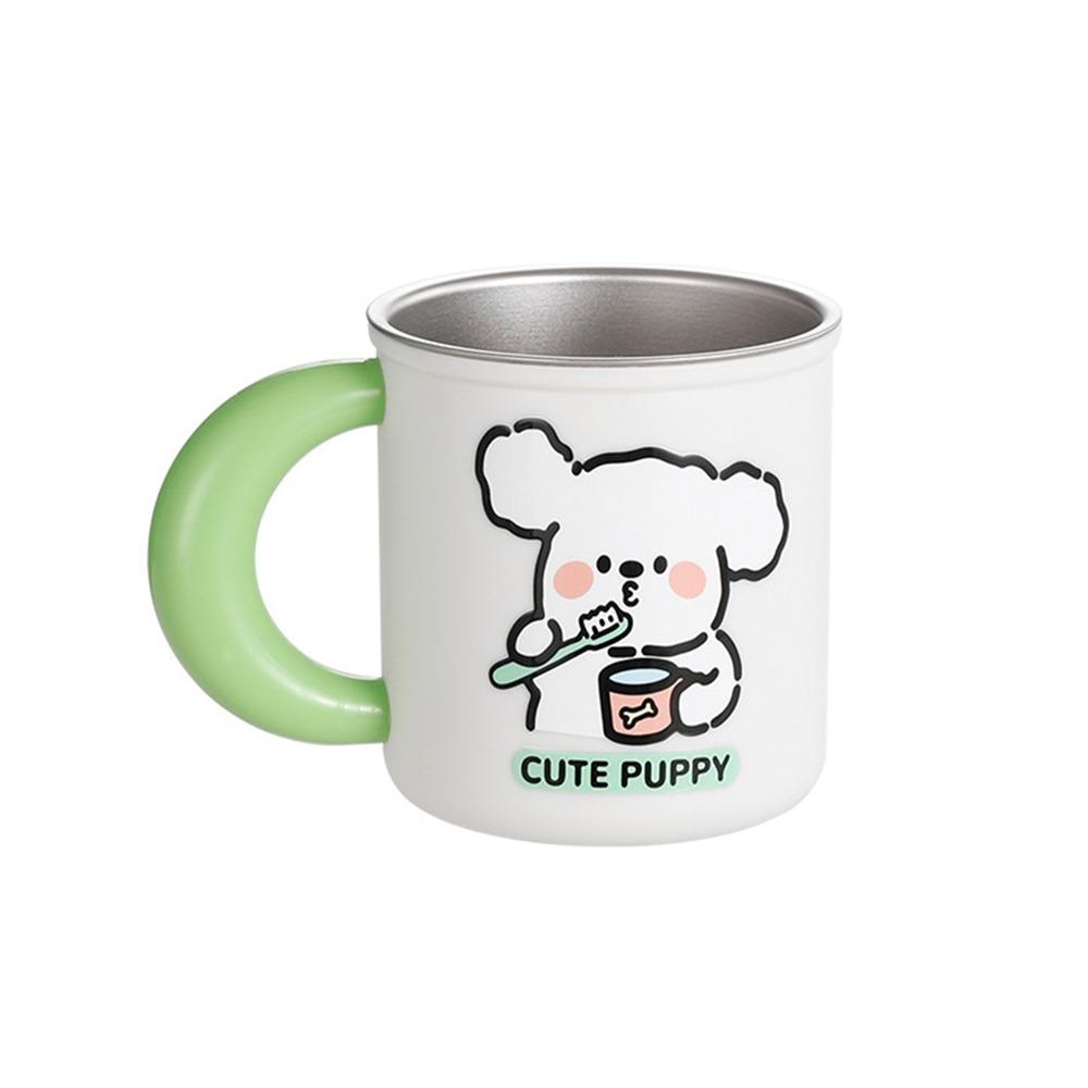 Stainless Steel Toothbrush Cup for Kids with Handle Cartoon Water Cup Travel зелёный