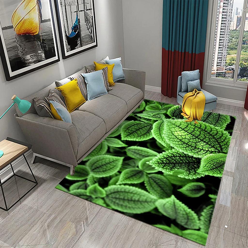 Green Leaves Carpet Natural Landscape Rug Soft Rectangle Area Rugs for Bedroom Living Room Decor Yoga Mat Door Mat