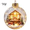 Festive Home Desktop Decorations Lighted Christmas Ornaments, 3D Miniature Scene Hanging Balls with Warm LED Light, Cute Xmas Tree Lights Reindeer